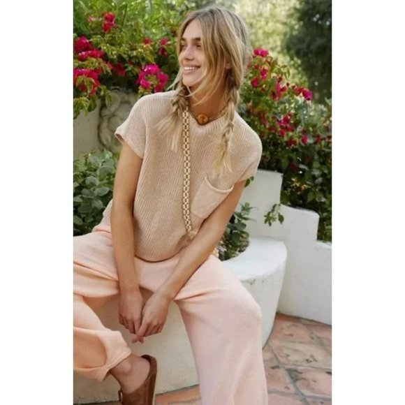 Free People Pants - Free People Freya Sweater 2 PC Pant Set in Summer Peach Combo Size Small